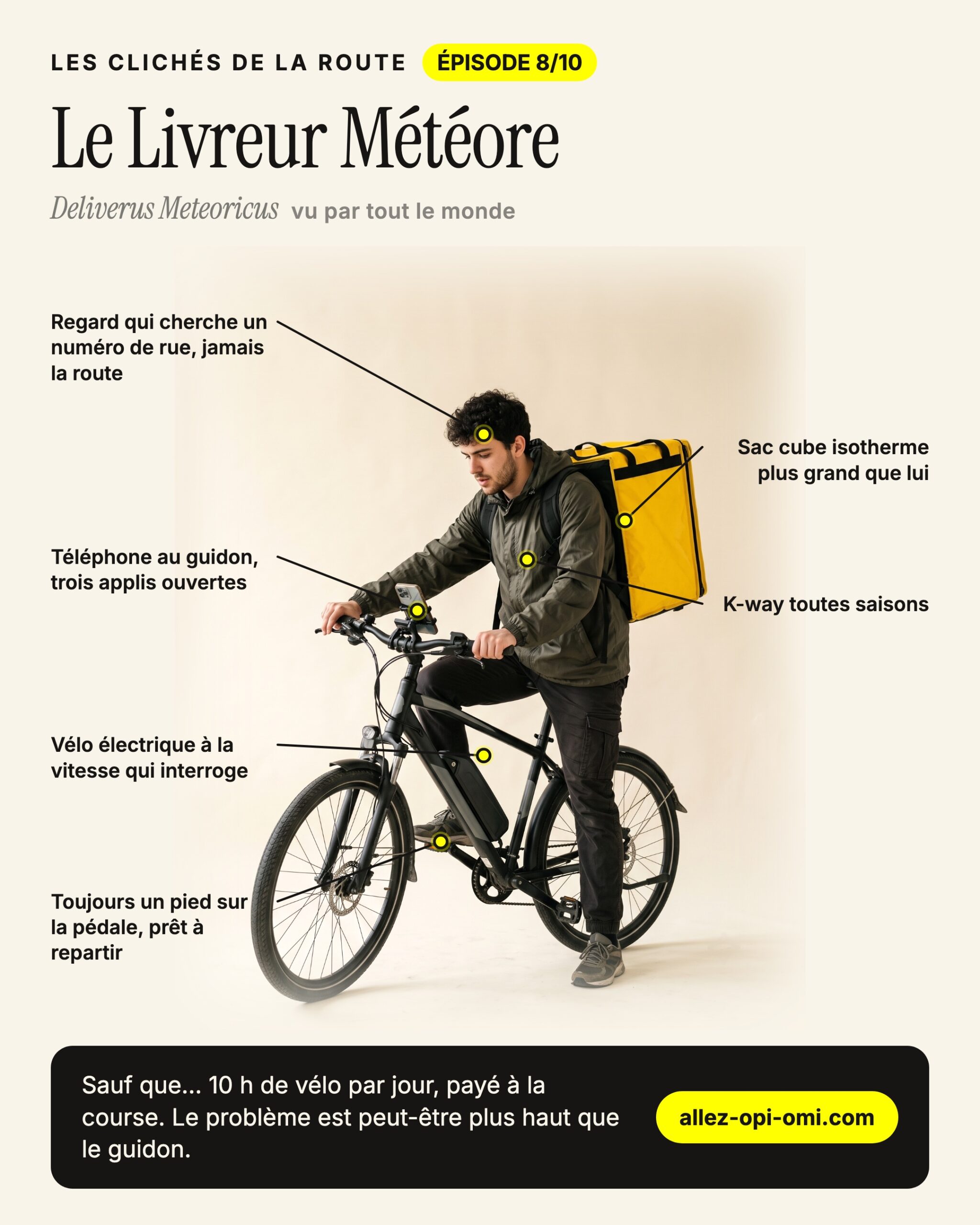 Fiche illustrée du cliché « Le Livreur Météore », ses signes distinctifs annotés